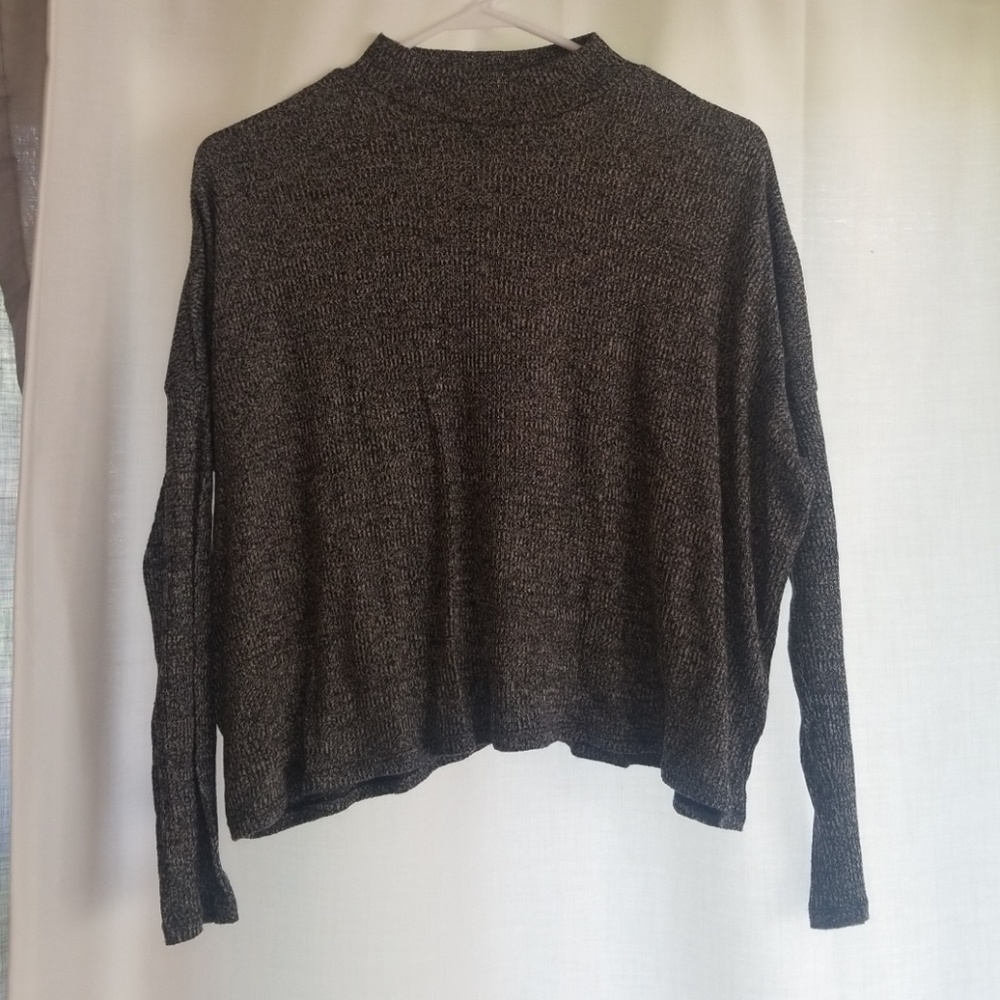 Cropped black and grey turtle neck top
